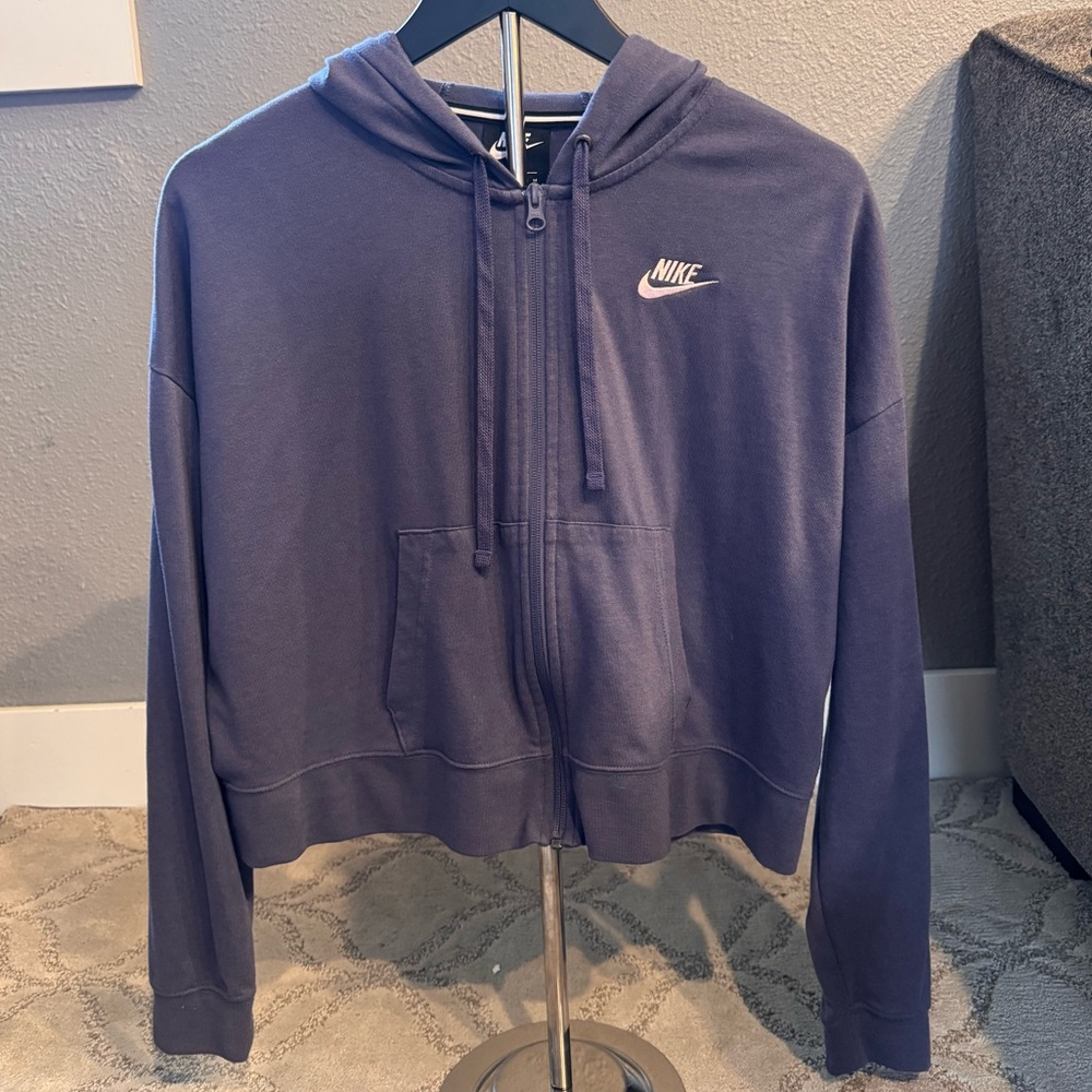 Nike Sportswear Sanded Purple Jersey Loose Fit Full Zip Crop Hoodie Size M